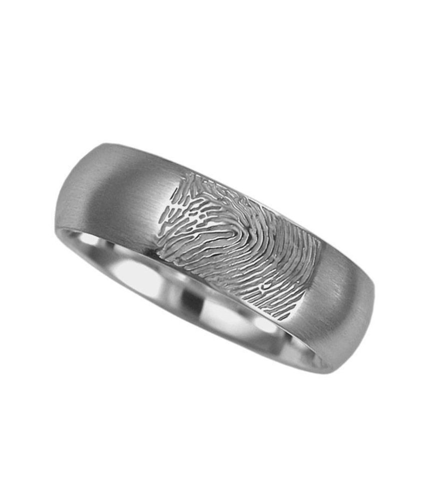 Vingerafdruk ring rond classic mat 6 mm breed - 925 Zilver