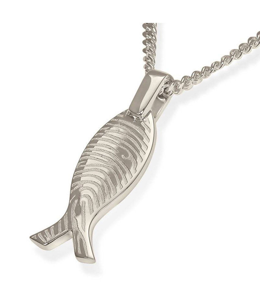 Vingerafdruk hanger ichthus groot - 925 Zilver