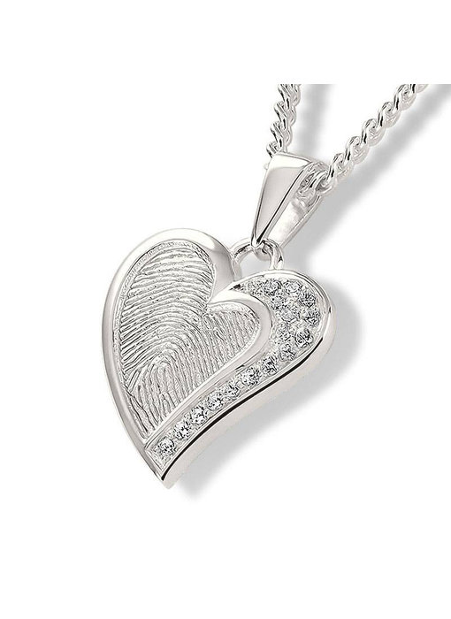 Ashanger hart 2 zirkonia met vingerafdruk - 925 Zilver
