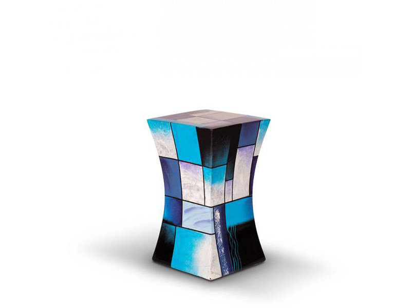 Glasfiber urn pilaar blauw klein - glasfiber