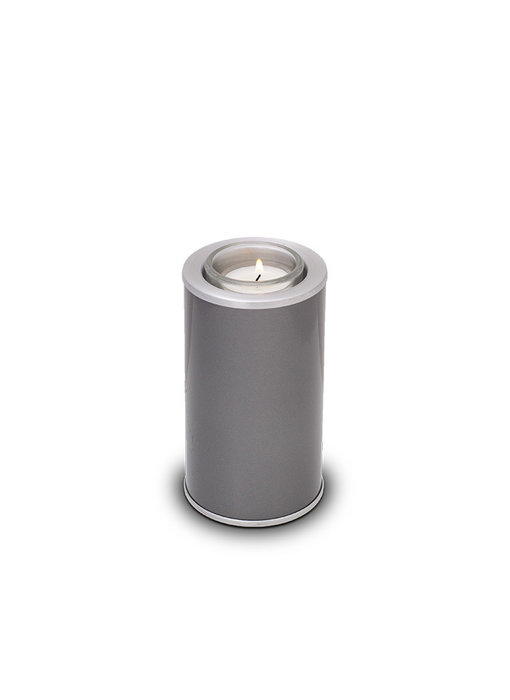 Mini urn lichtgrijs met waakvlamhouder - messing