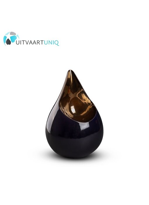 Teardrop Kobaltblauw & goudkleur mini urn - keramiek