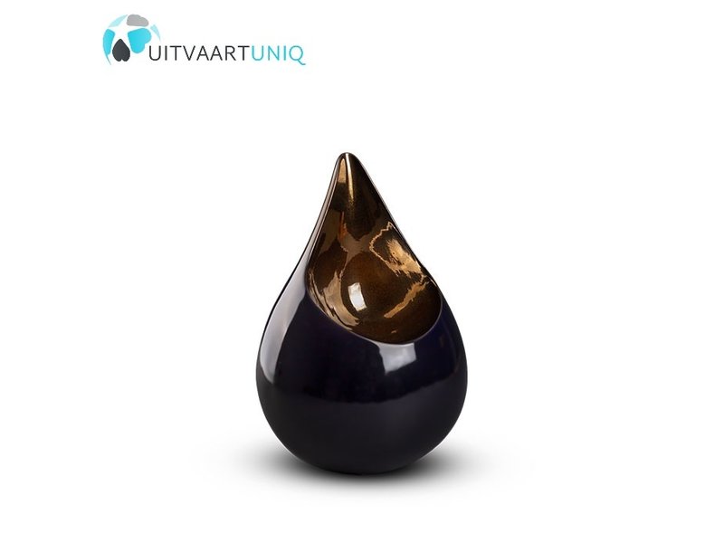 Teardrop Kobaltblauw & goudkleur mini urn - keramiek