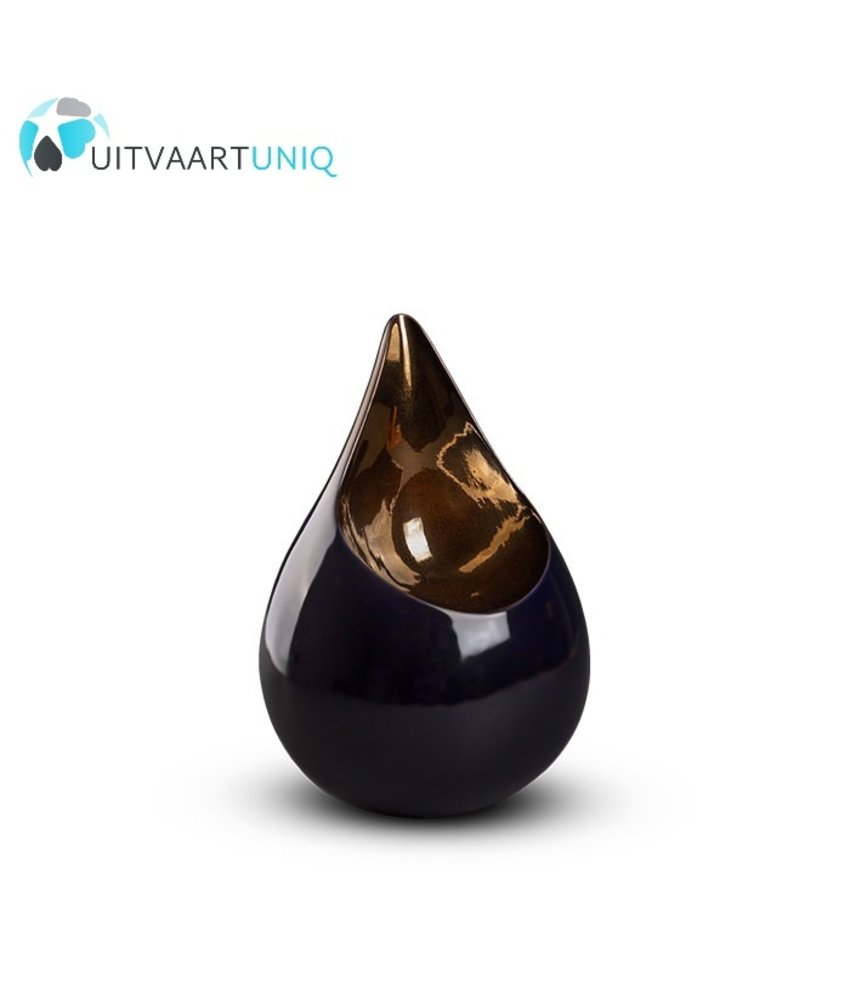 Teardrop Kobaltblauw & goudkleur mini urn - keramiek