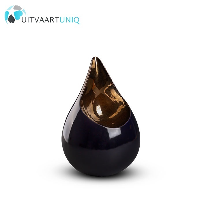  Teardrop Kobaltblauw & goudkleur mini urn - keramiek