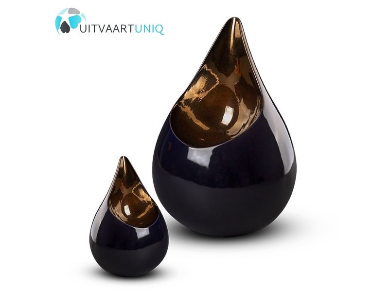Teardrop Kobaltblauw & goudkleur mini urn - keramiek