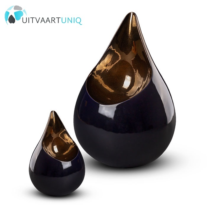  Teardrop Kobaltblauw & goudkleur mini urn - keramiek