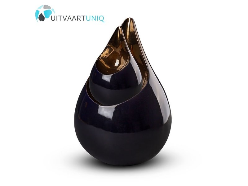 Teardrop Kobaltblauw & goudkleur mini urn - keramiek