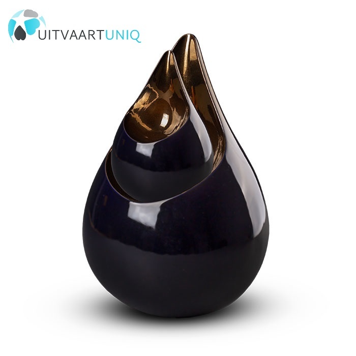  Teardrop Kobaltblauw & goudkleur mini urn - keramiek