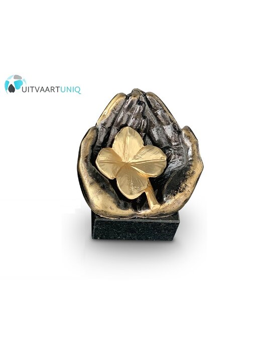 Mini urn asbeeldje klaver in hand - brons