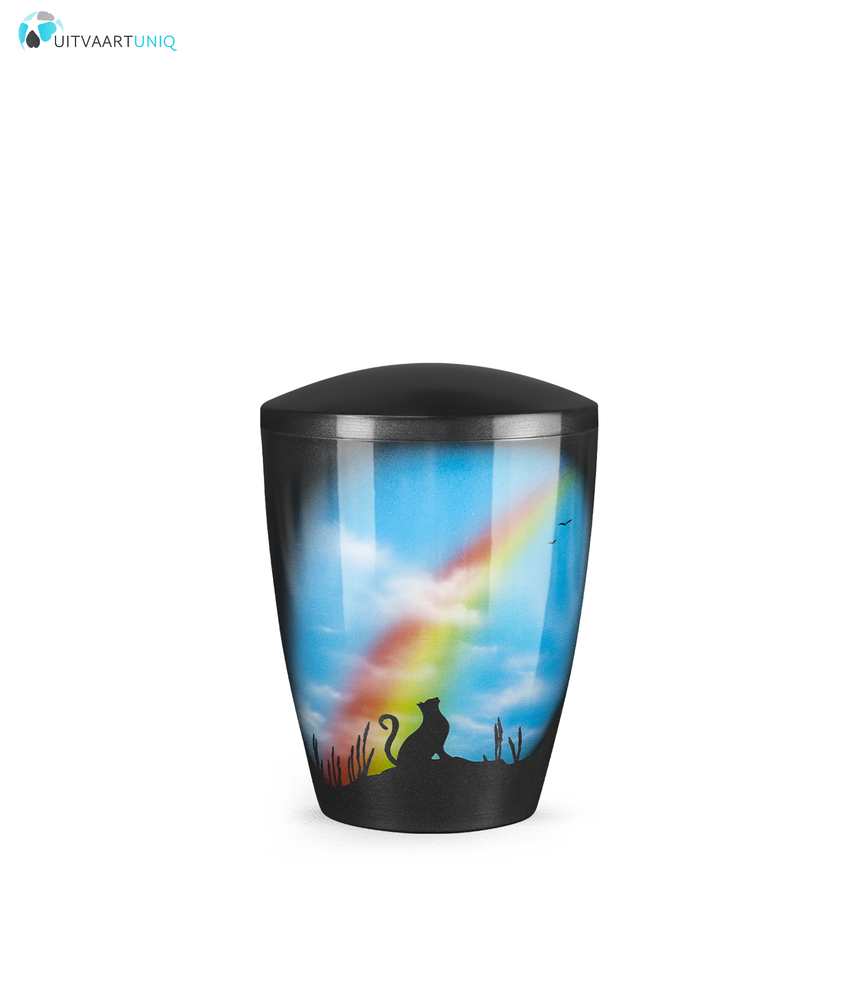 katten urn - kat met regenboog - bio