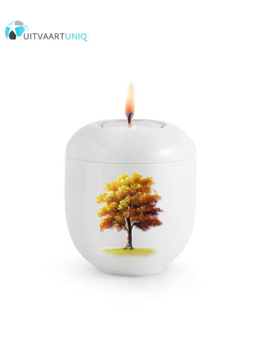 Mini urn Hoogglans wit esdoorn herfst – met lichtje