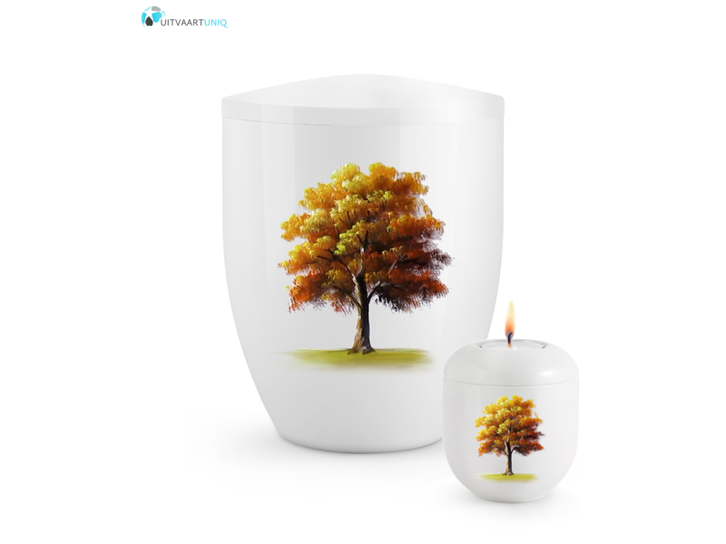 Mini urn Hoogglans wit esdoorn herfst – met lichtje