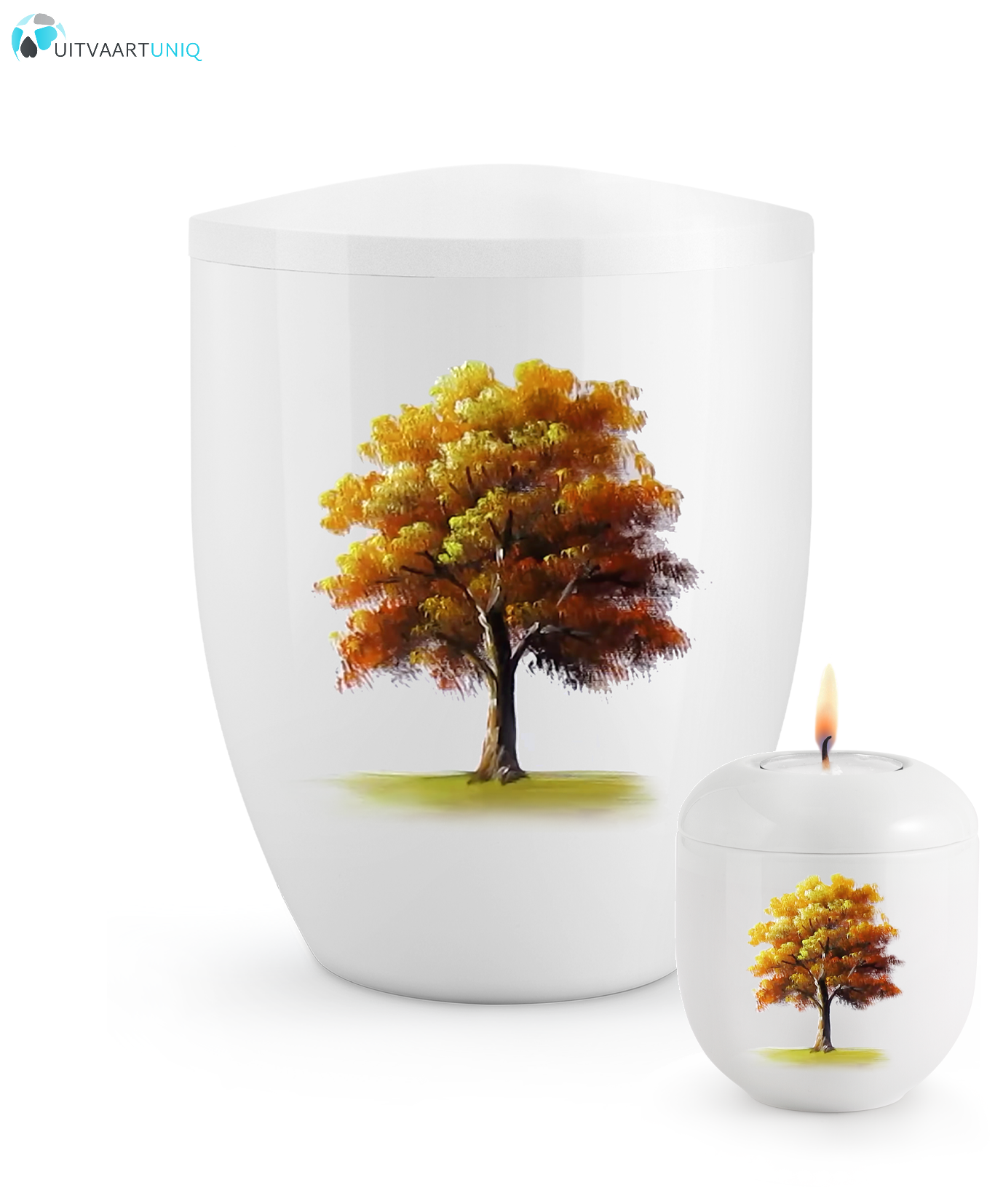  Mini urn Hoogglans wit esdoorn herfst – met lichtje