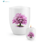 Mini urn Hoogglans wit magnoliaboom – met lichtje