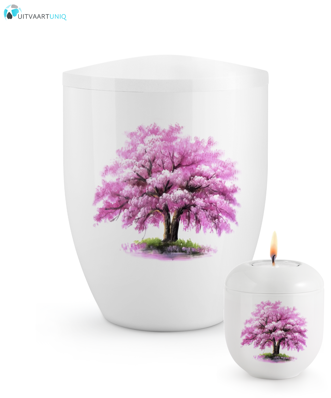  Mini urn Hoogglans wit magnoliaboom – met lichtje