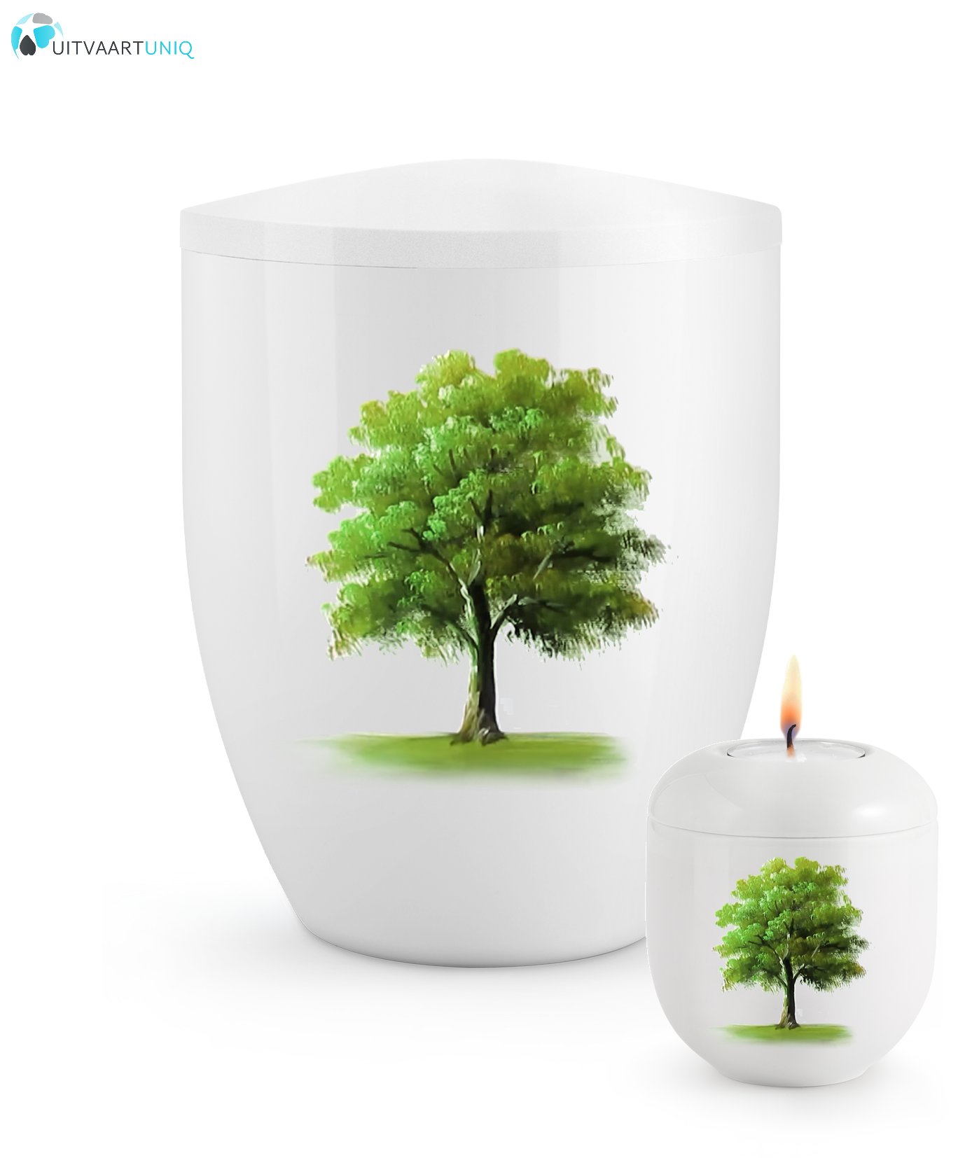  Mini urn Hoogglans wit esdoorn zomer  – met lichtje