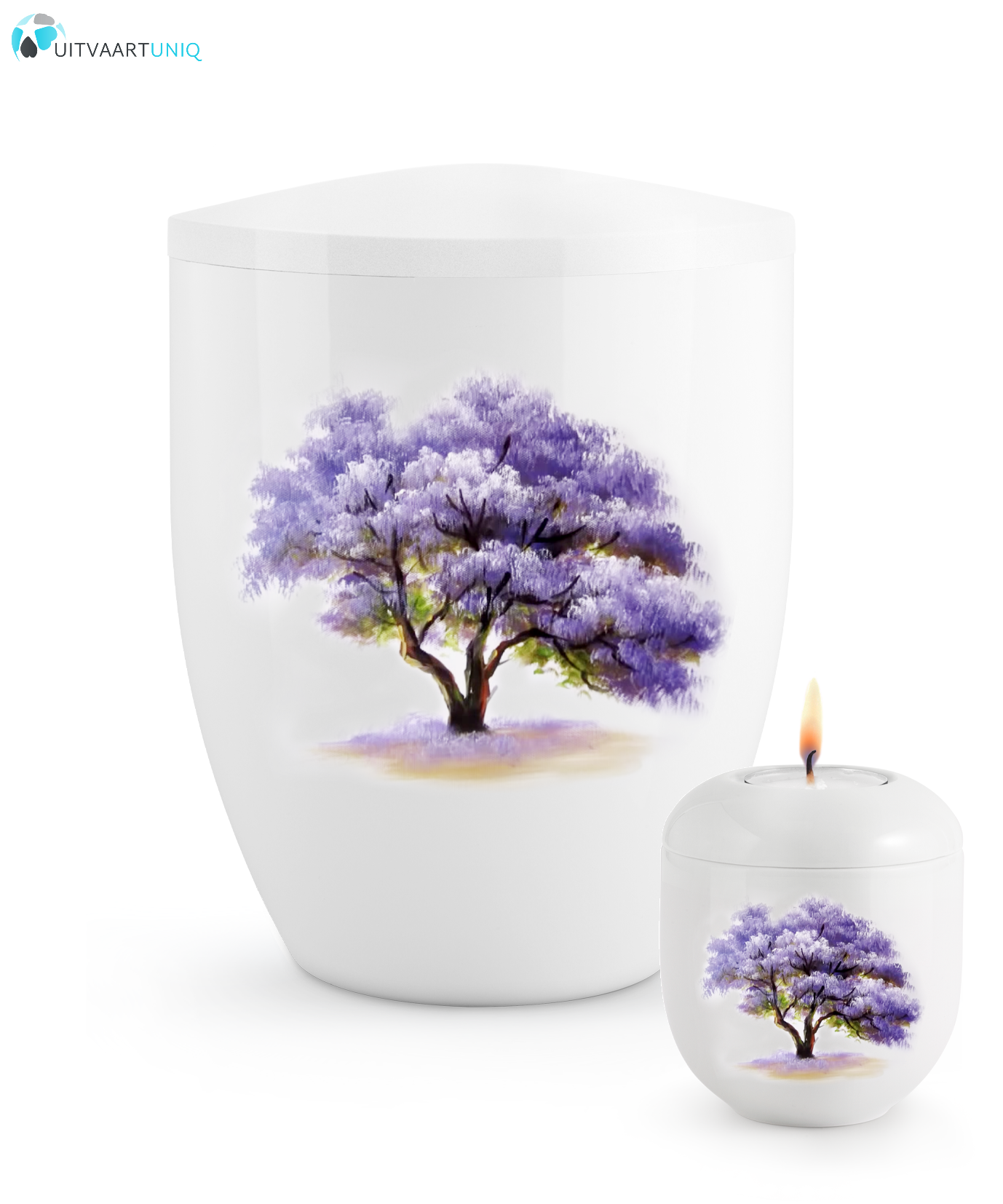 Mini urn Hoogglans wit Paulownia  – met lichtje