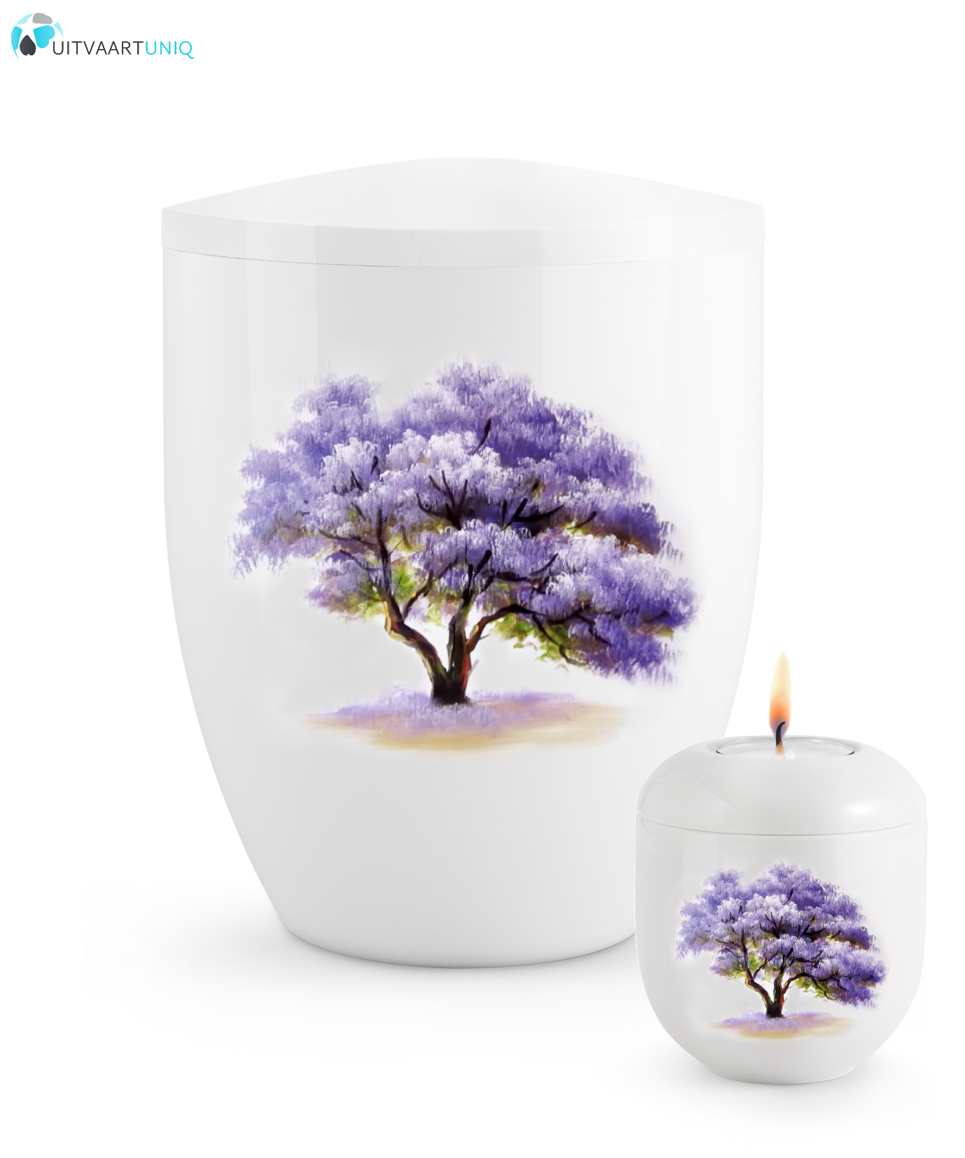  Mini urn Hoogglans wit Paulownia  – met lichtje