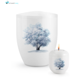 Mini urn Hoogglans wit winterboom  – met lichtje