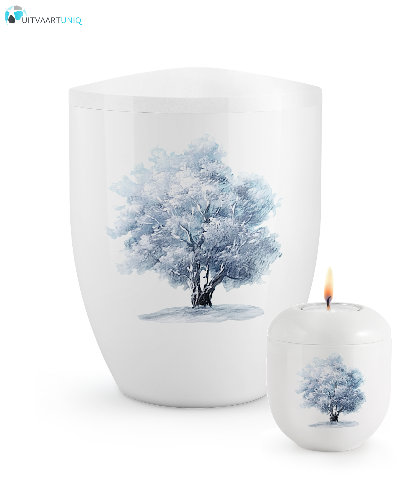  Mini urn Hoogglans wit winterboom  – met lichtje