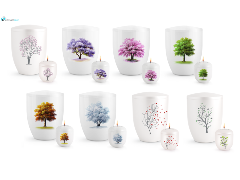 Mini urn Hoogglans wit Paulownia  – met lichtje