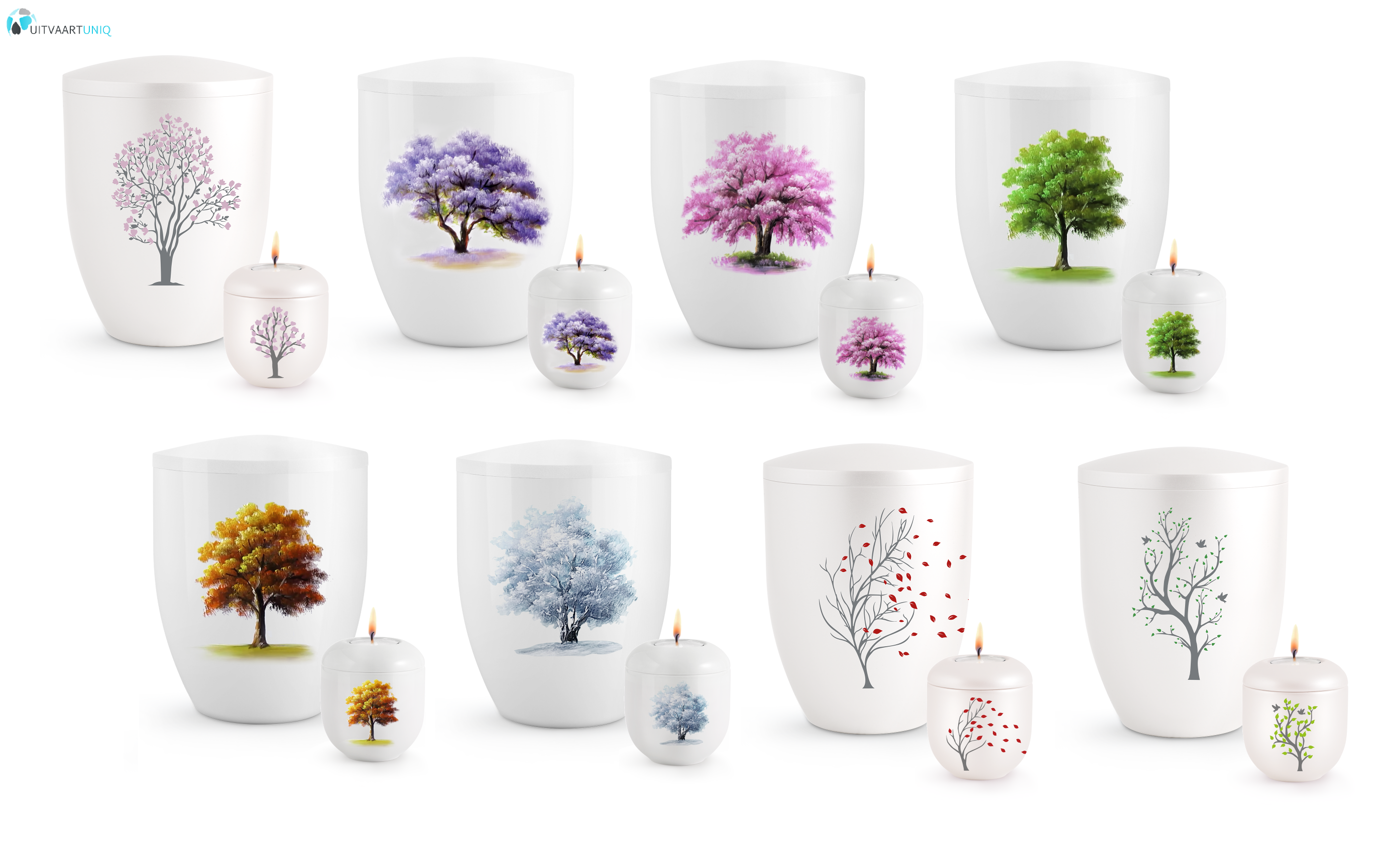 Mini urn Hoogglans wit Paulownia  – met lichtje