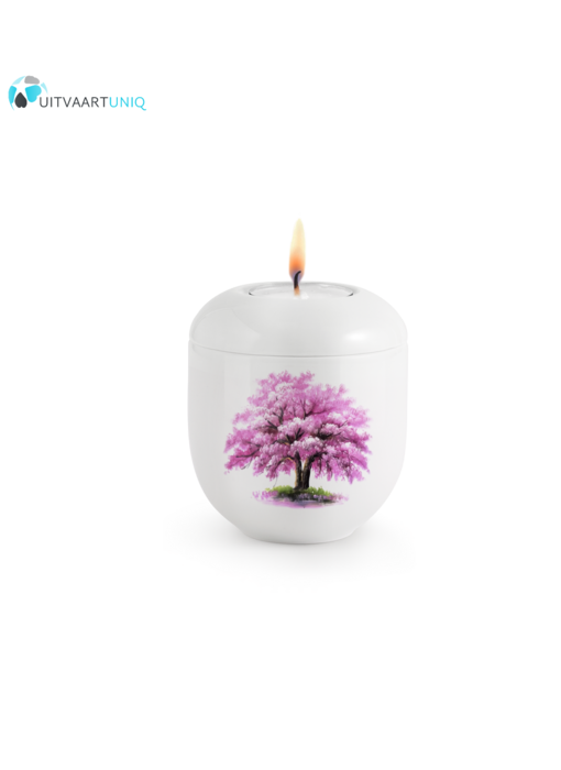 Mini urn Hoogglans wit magnoliaboom  – met lichtje