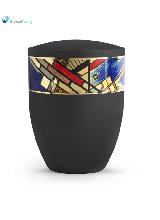 Urn modern met lijn motief zwart - bio