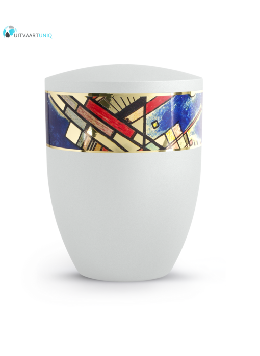 Urn modern met lijn motief wit - bio