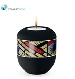 Mini urn modern met lijn motief zwart - met lichtje