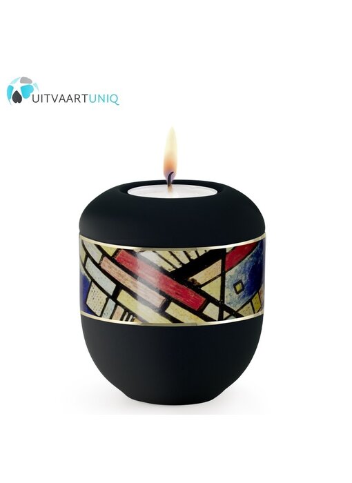 Mini urn modern met lijn motief zwart - met lichtje