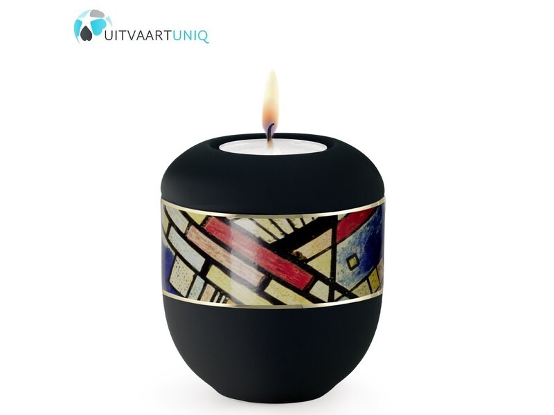 Mini urn modern met lijn motief zwart - met lichtje