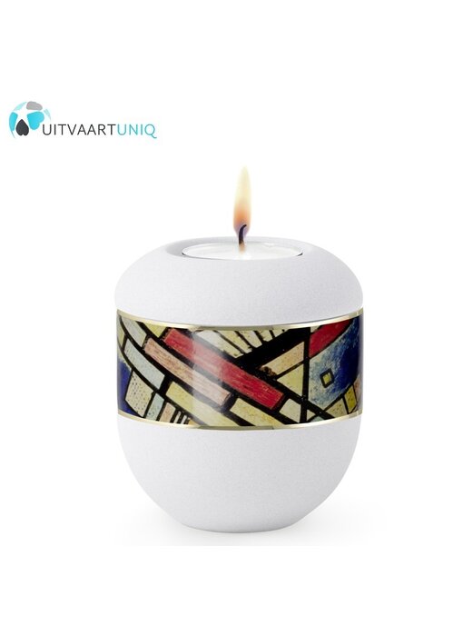 Mini urn modern met lijn motief wit - met lichtje