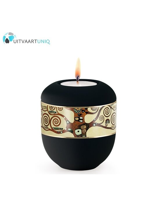 Mini urn modern levensboom zwart - met lichtje