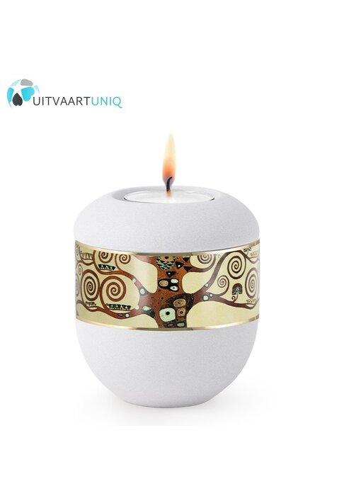 Mini urn modern levensboom wit - met lichtje
