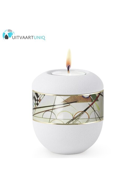 Mini urn modern lijnenspel wit - met lichtje