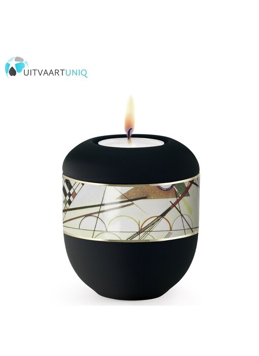 Mini urn modern lijnenspel zwart - met lichtje