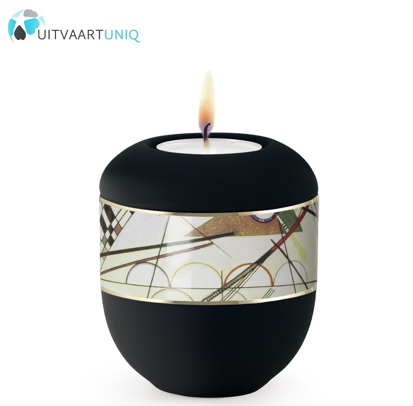 Mini urn modern lijnenspel zwart - met lichtje