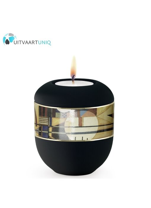 Mini urn modern zon zwart - met lichtje