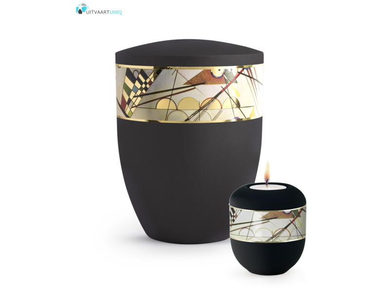 Mini urn modern lijnenspel zwart - met lichtje