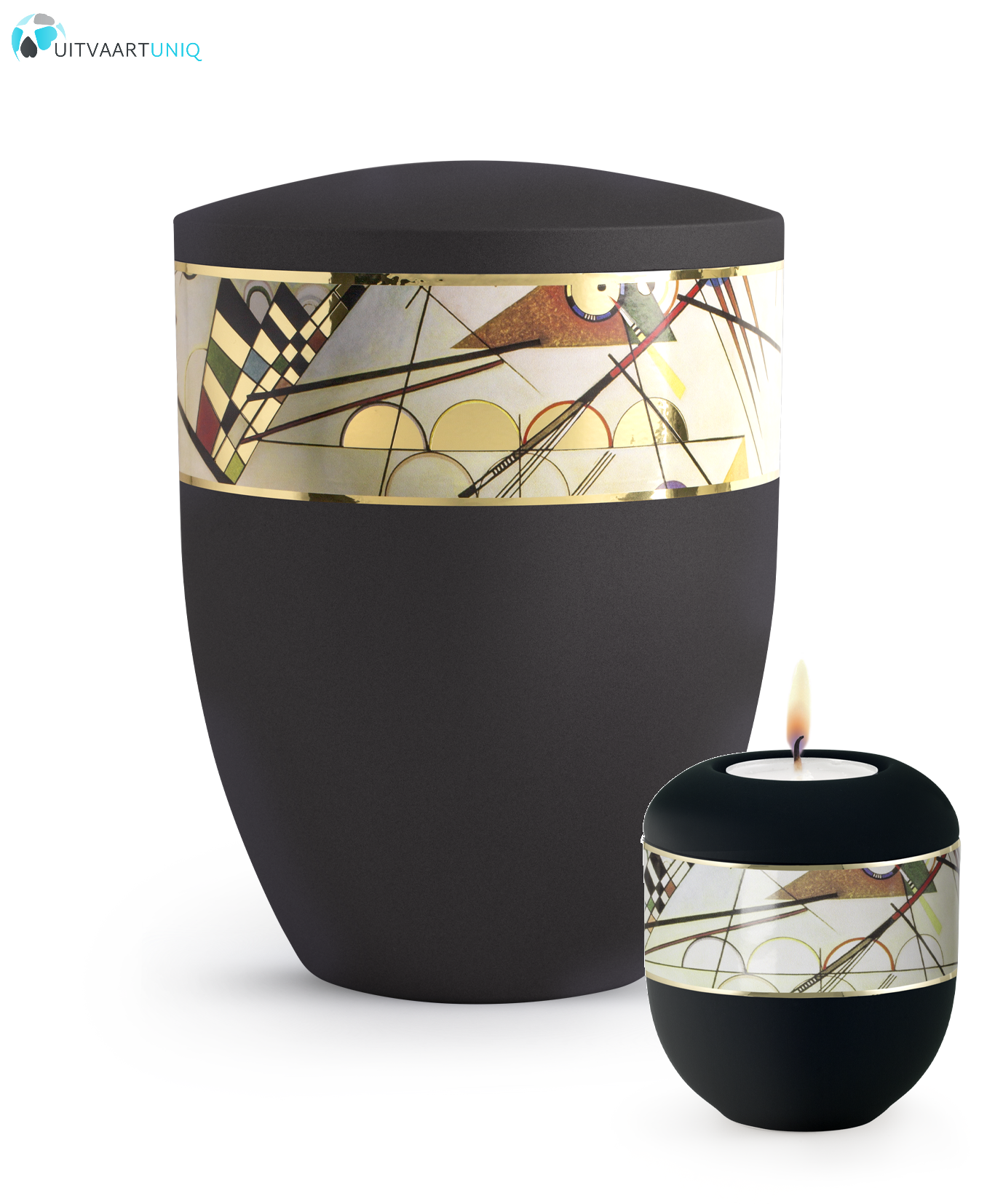 Mini urn modern lijnenspel zwart - met lichtje