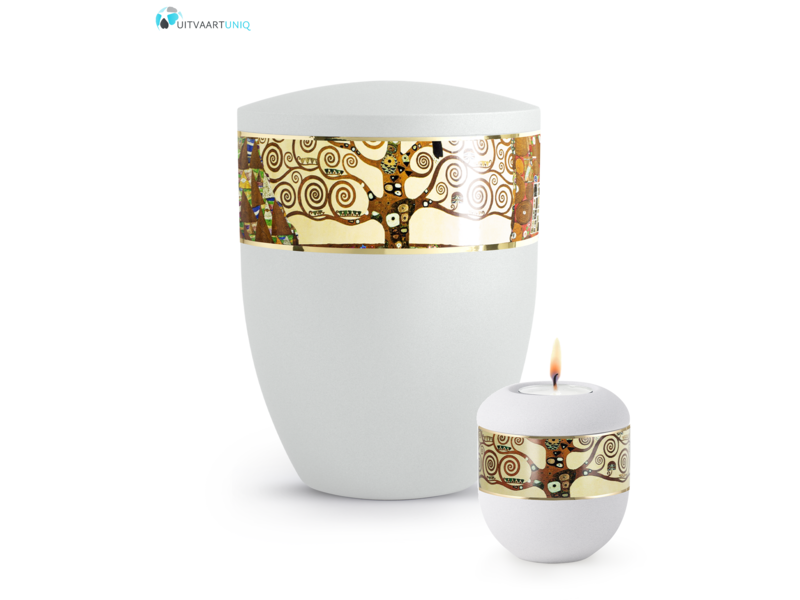 Mini urn modern levensboom wit - met lichtje