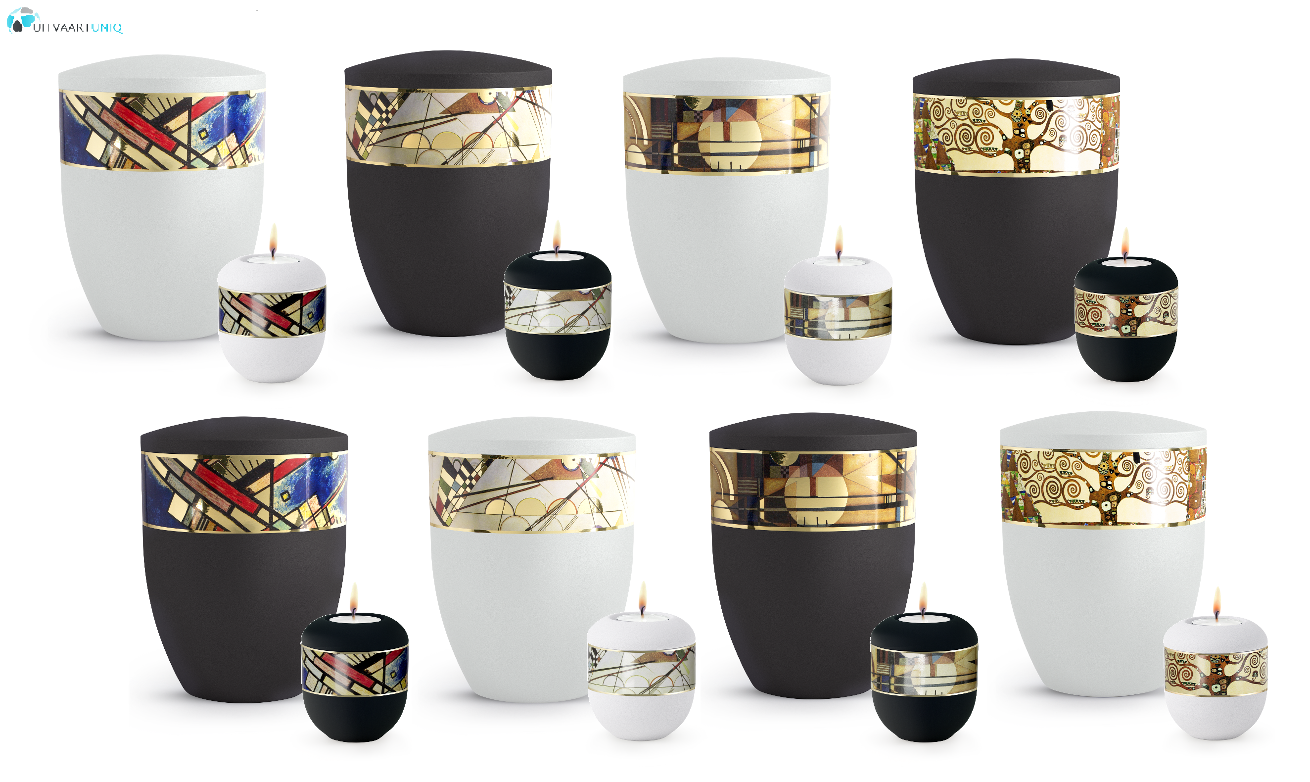 Mini urn modern lijnenspel zwart - met lichtje