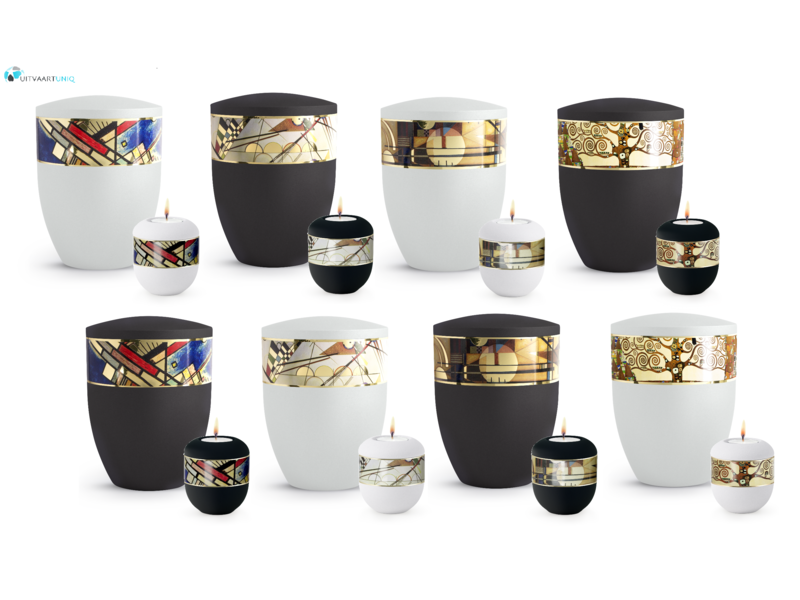 Mini urn modern lijnenspel wit - met lichtje