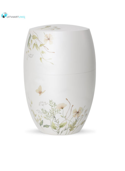 Urn glanzend wit  bloemenweide oranje - bio