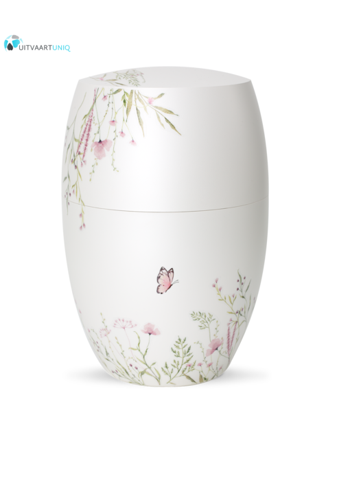 Urn glanzend wit  bloemenweide roze - bio
