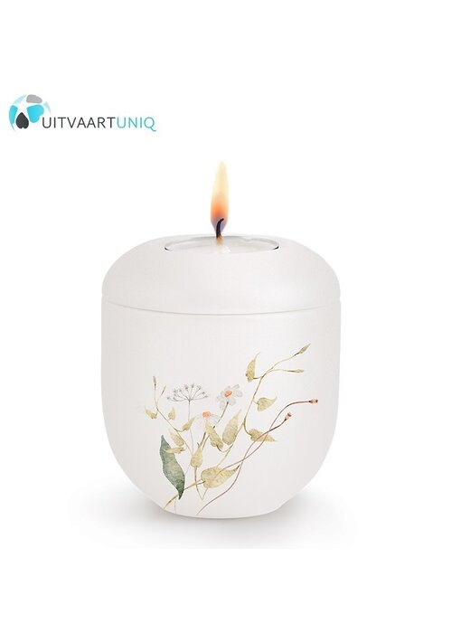 Mini Urn wit bloemenweide oranje - met lichtje