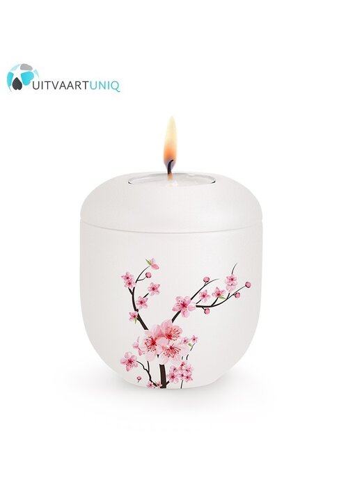 Mini Urn wit kersenbloesem - met lichtje