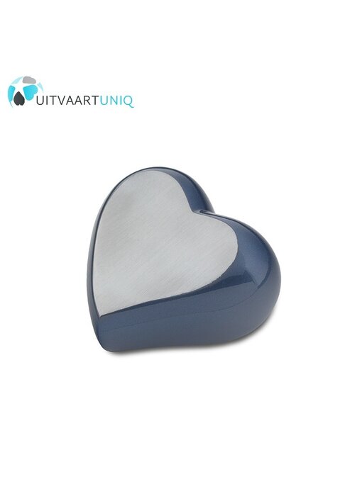 Mini urn hart zilver blauw - messing